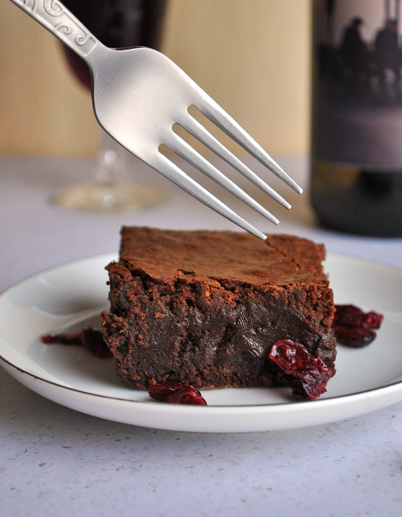 Red Wine Brownies with Drunken Cranberries Recipe
