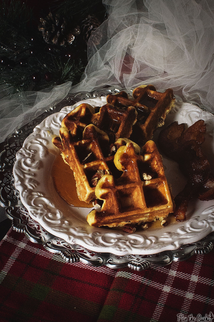 Spiked Eggnog Belgian Waffles with Warmed Boozy Sauce Recipe