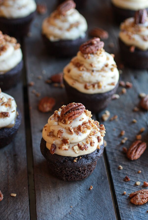 Chocolate Bourbon Pecan Pie Cupcakes with Butter Pecan Frosting Recipe