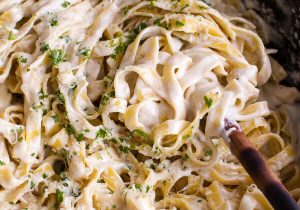 One Pan Baked Champagne Cream Sauce Fettuccine with Truffle Oil Recipe