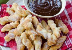 Air Fried Sugared Dough Dippers with Chocolate Amaretto Sauce Recipe