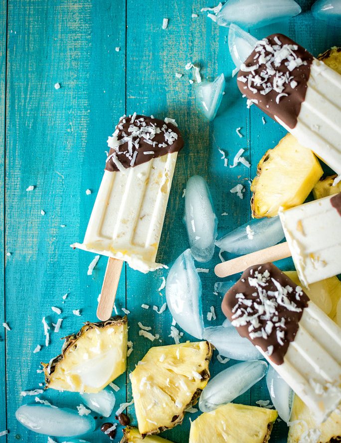 Chocolate Dipped Pina Colada Popsicles