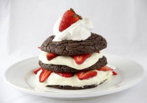 Dark Chocolate Strawberry Shortcakes with Amaretto Cream