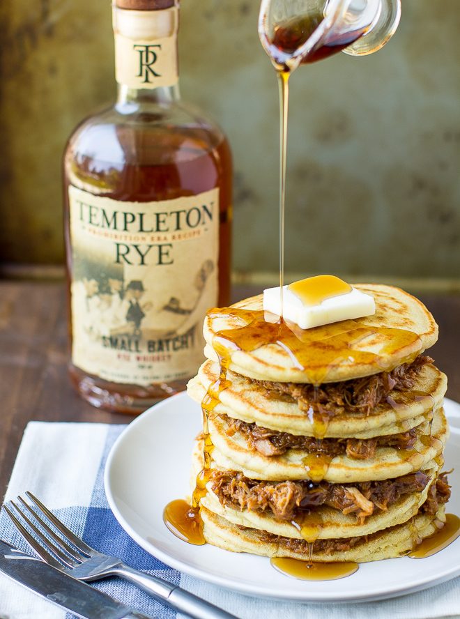 Pulled Pork Pancakes with Whiskey Maple Syrup Recipe