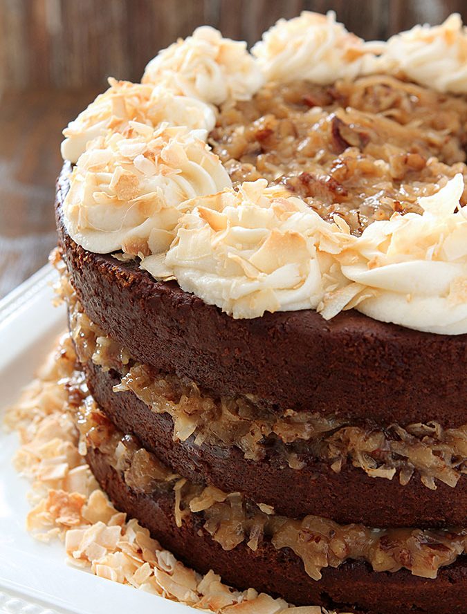 German Chocolate Cake with Rum Glaze and Buttercream