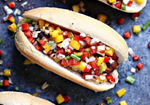 Grilled Beer Brats with Boozy Salsa